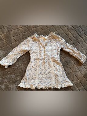 LoveShackFancy Girls Pale Blue Floral Ruffle Button-Front Top